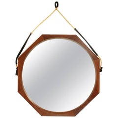 Italian octagonal teak frame mirror, 1960's
