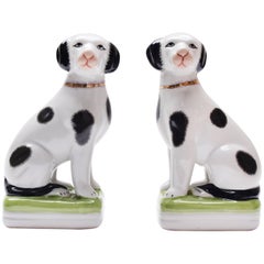 A Pair of English 20th Century Painted Mantle Dog Ornaments