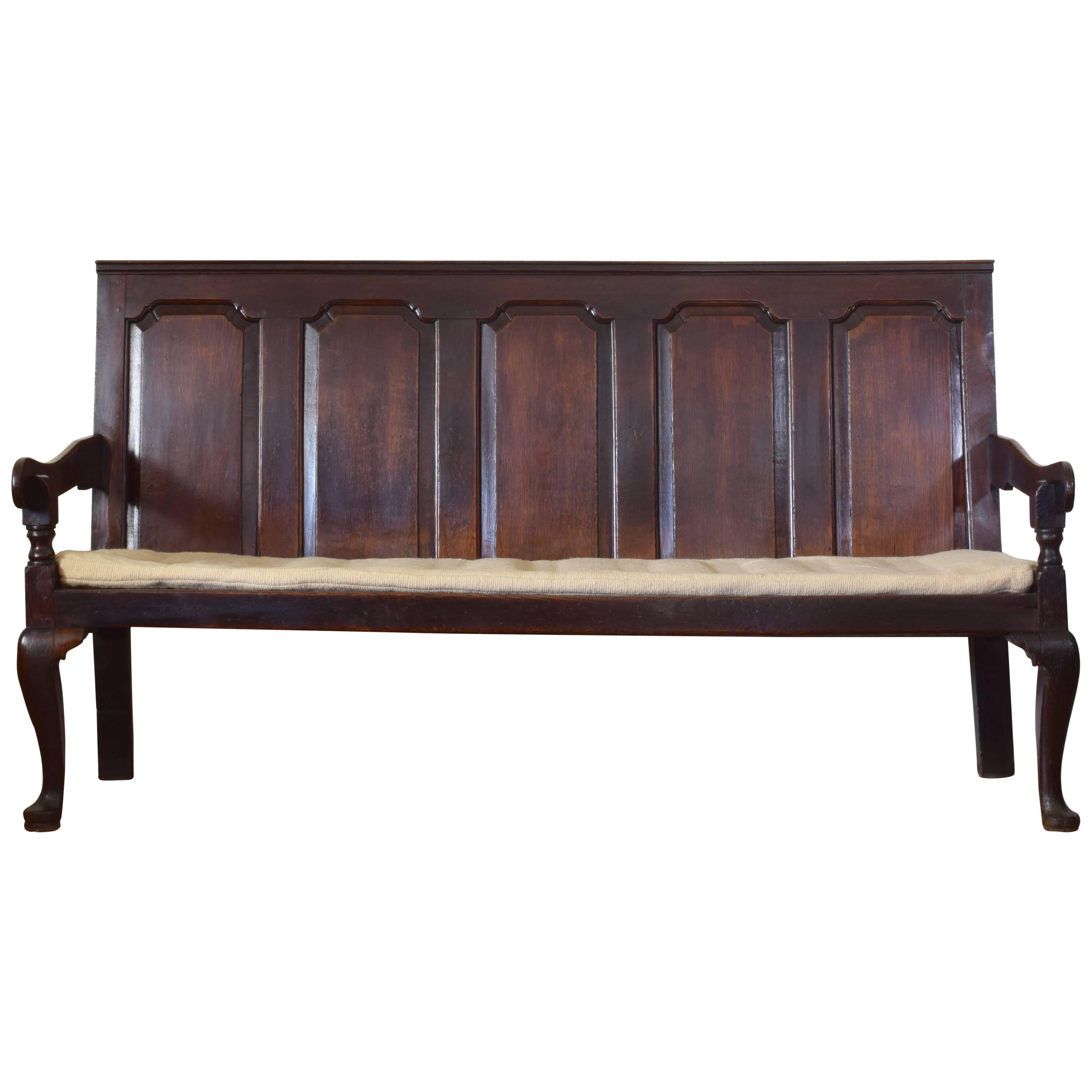 English Oak Paneled Back Bench, 18th Century