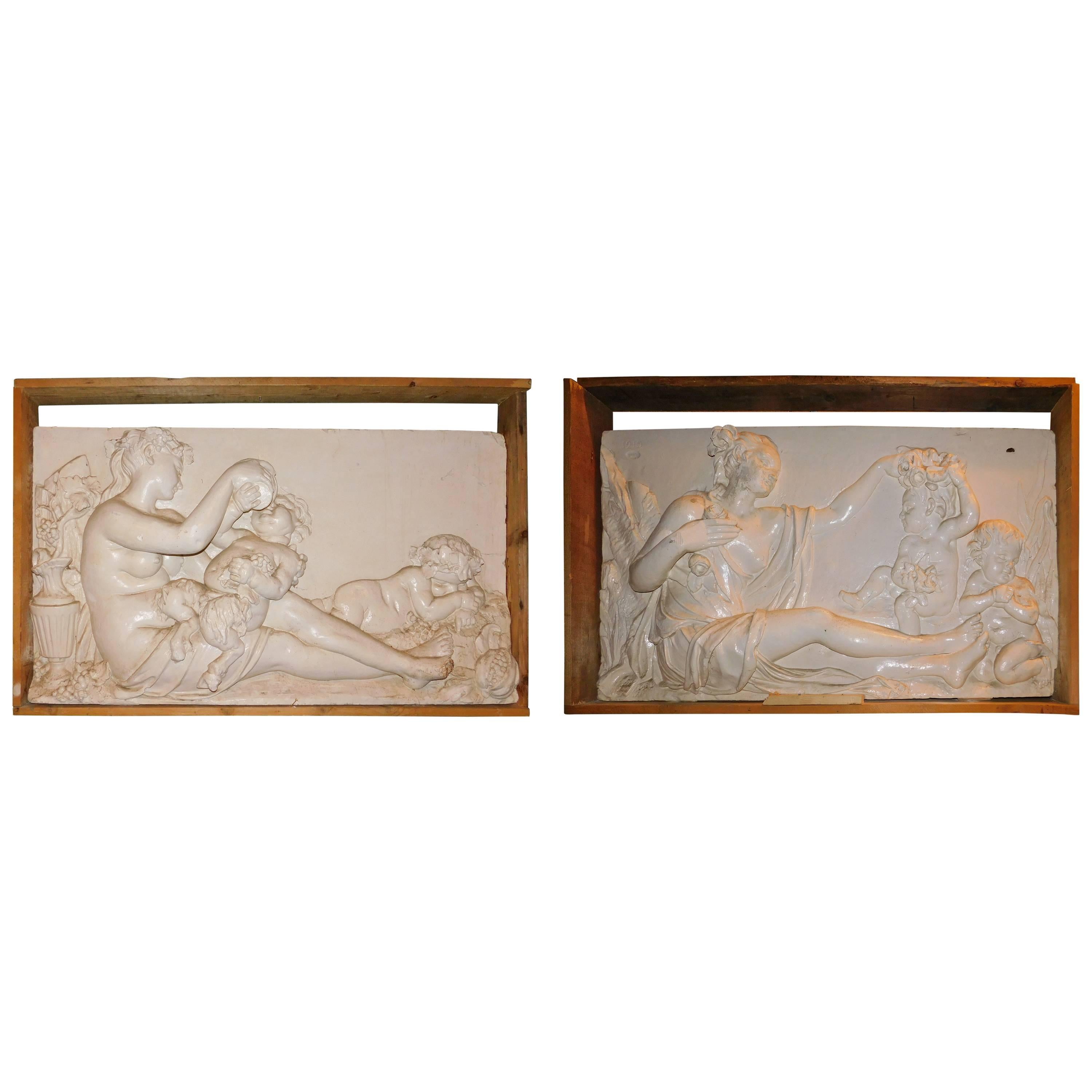 Couple of Antique Panels Made of Scagliola