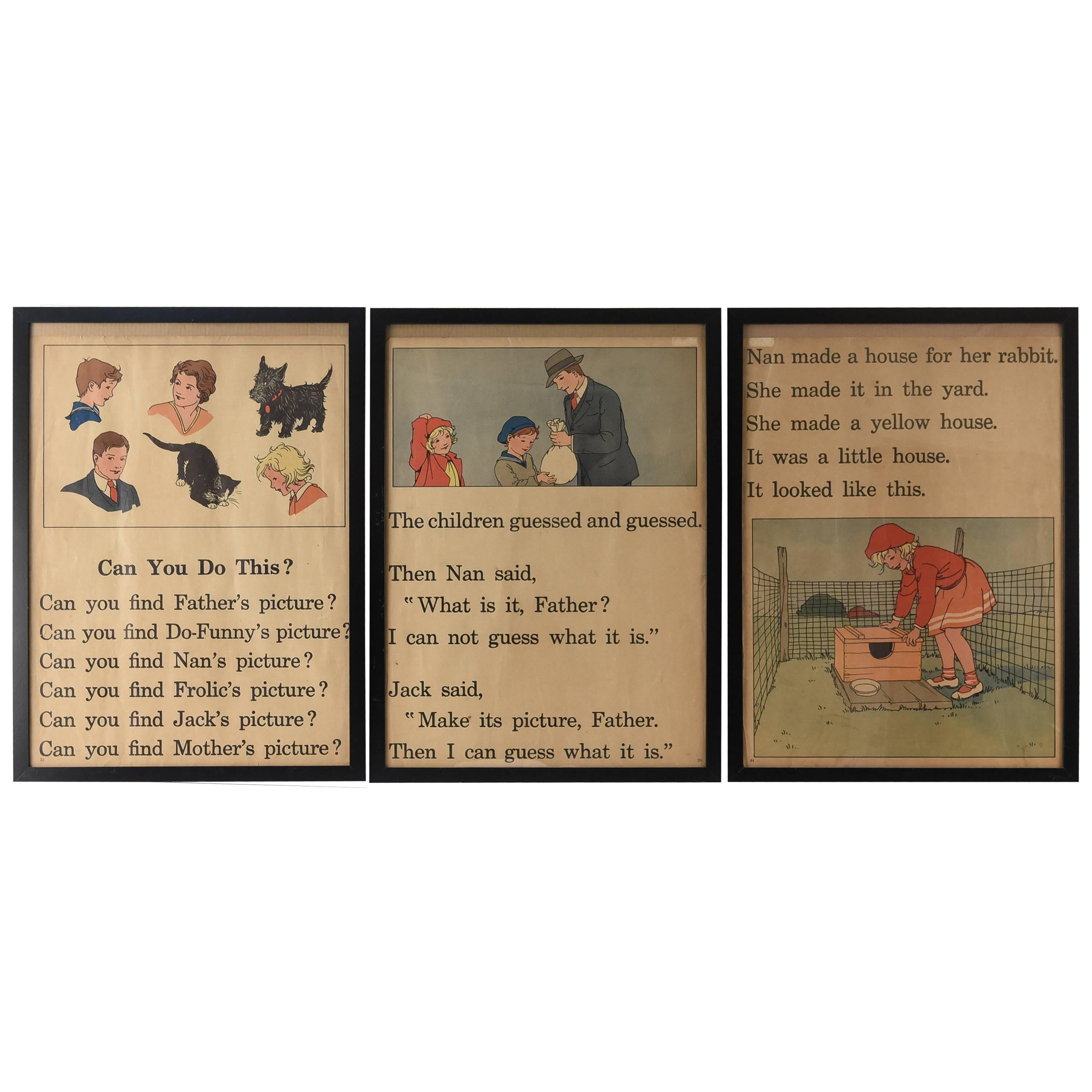 Three Antique Children's Story Book Pages