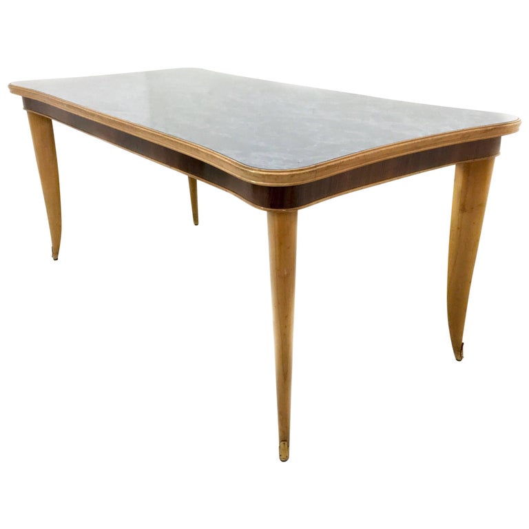 Beech and Maple Dining Table with a BackPainted Glass Top, Italy