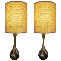 Cool Pair of Tall Laurel Lamp Company Mid Century Modern Walnut & Metal Lamps