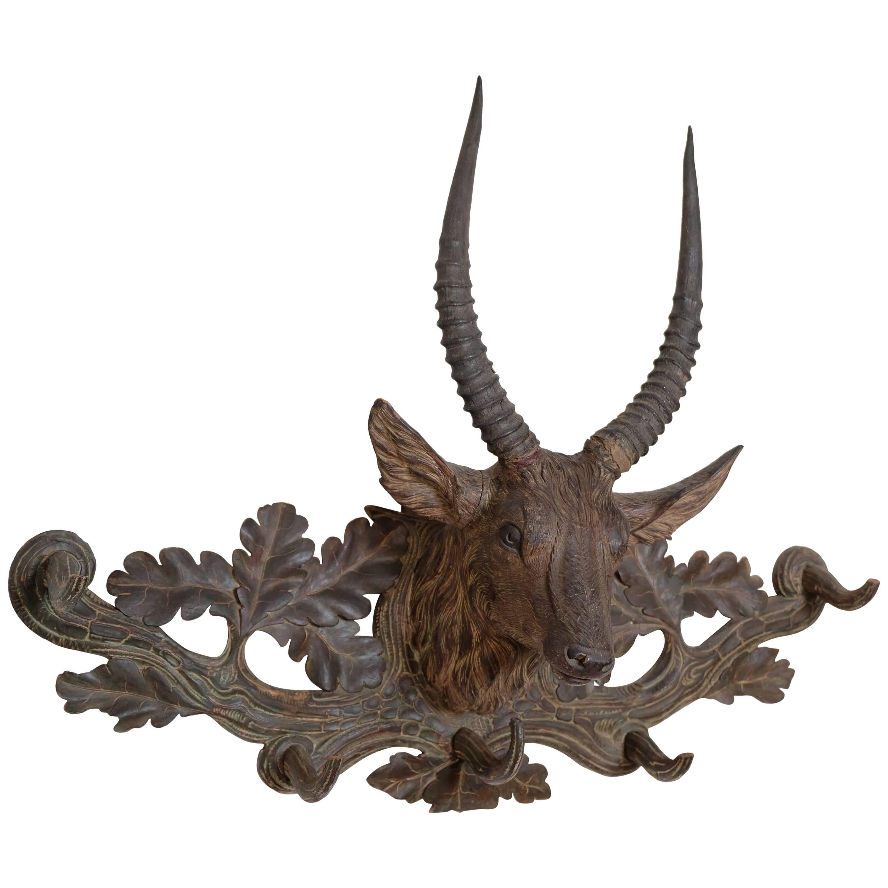 Carved Ibex Coat Rack, Black Forest For Sale