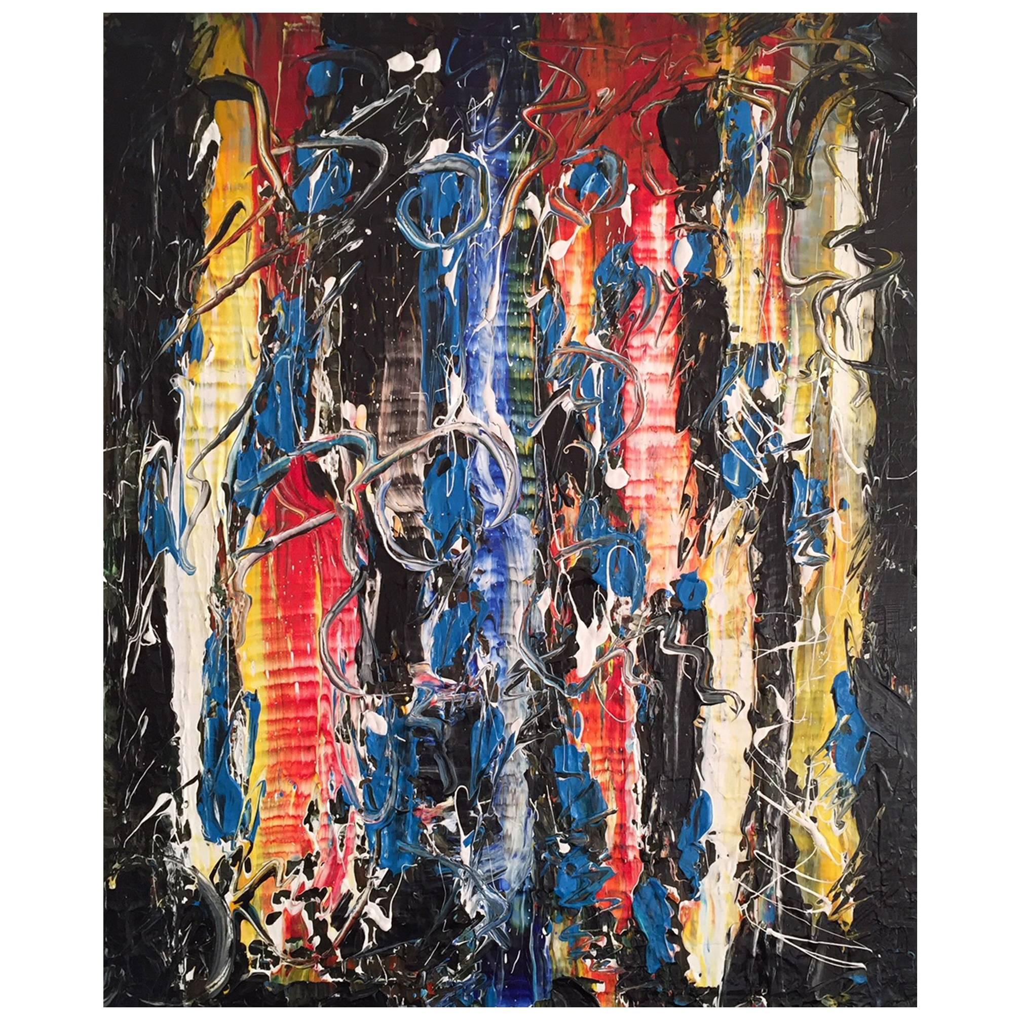 ‘Nighttime in Roppongi’ Acrylic Mixed-Media on Canvas Abstract Painting by Plum