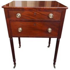 American Sheraton Mahogany Reeded Two-Drawer Side Table, Circa 1820
