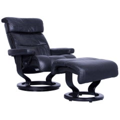 Stressless Relax Armchair & Footstool Black Leather Relax Recliner TV Chair Wood