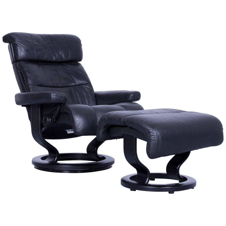 Stressless Relax Armchair and Footstool Black Leather Relax Recliner TV Chair Wood at 1stdibs