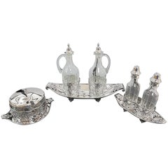 20th Century Italian Sterling Silver - cristal Cruet Set 