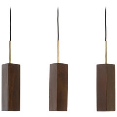 Pendant Lamp in Wood and Brass. Brazilian Contemporary Design by O Formigueiro.