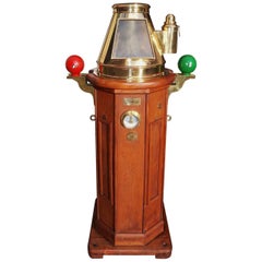 Antique German Mahogany & Brass Nautical Binnacle, Maker Kreuziger Hamburg 11 Circa 1870