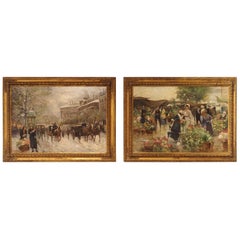 Paire de tableaux anciens encadrés de Giuseppe De Sanctis (1858-1924)