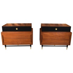 Midcentury Refinished and Lacquered Small Dressers with Brass Details, Pair