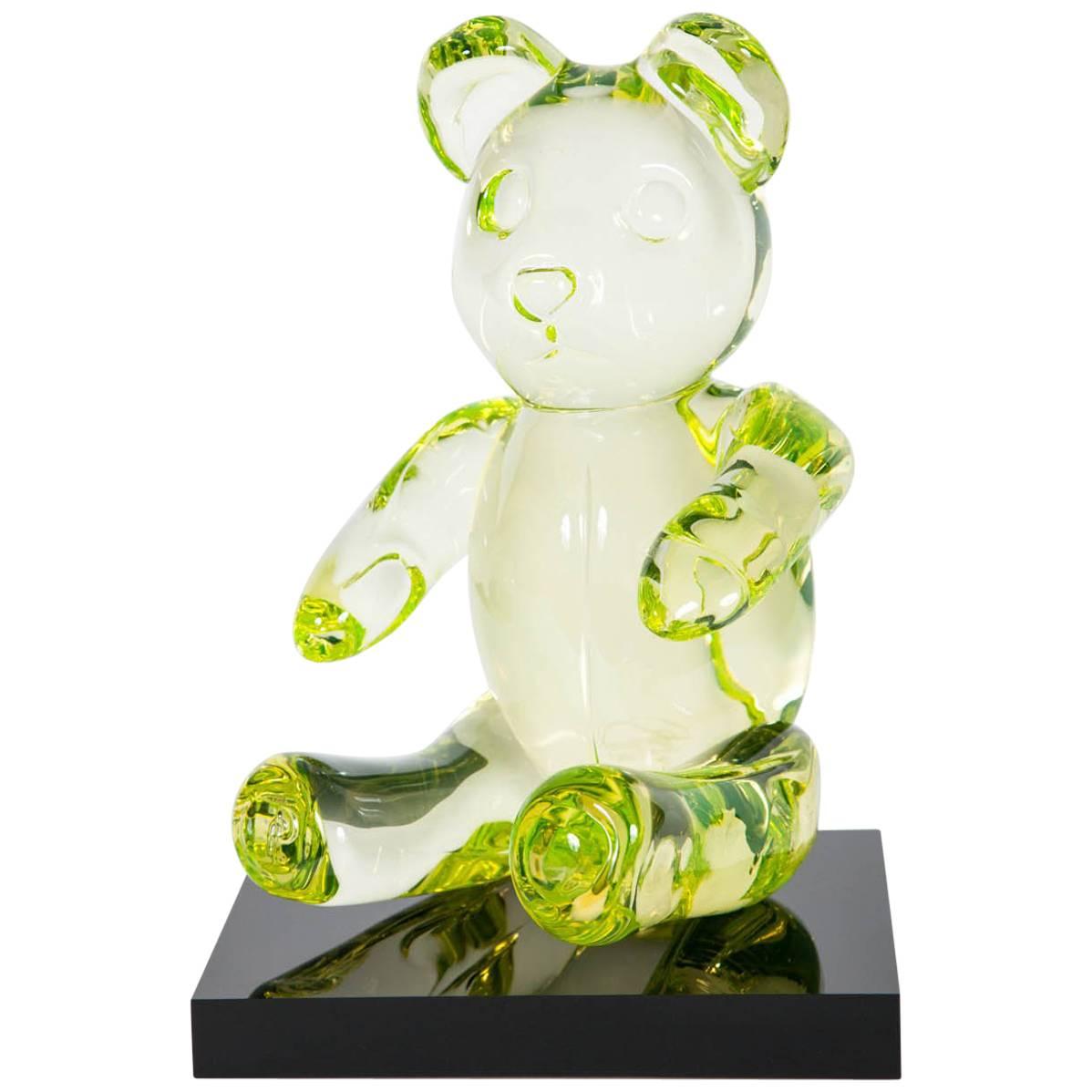 Bear, a unique lime green glass sculpted animal figurine by Elliot Walker