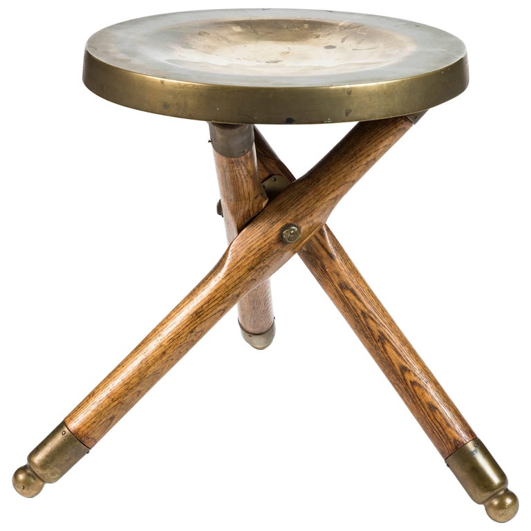 Vintage Wood and Brass Tripod Stool at 1stdibs