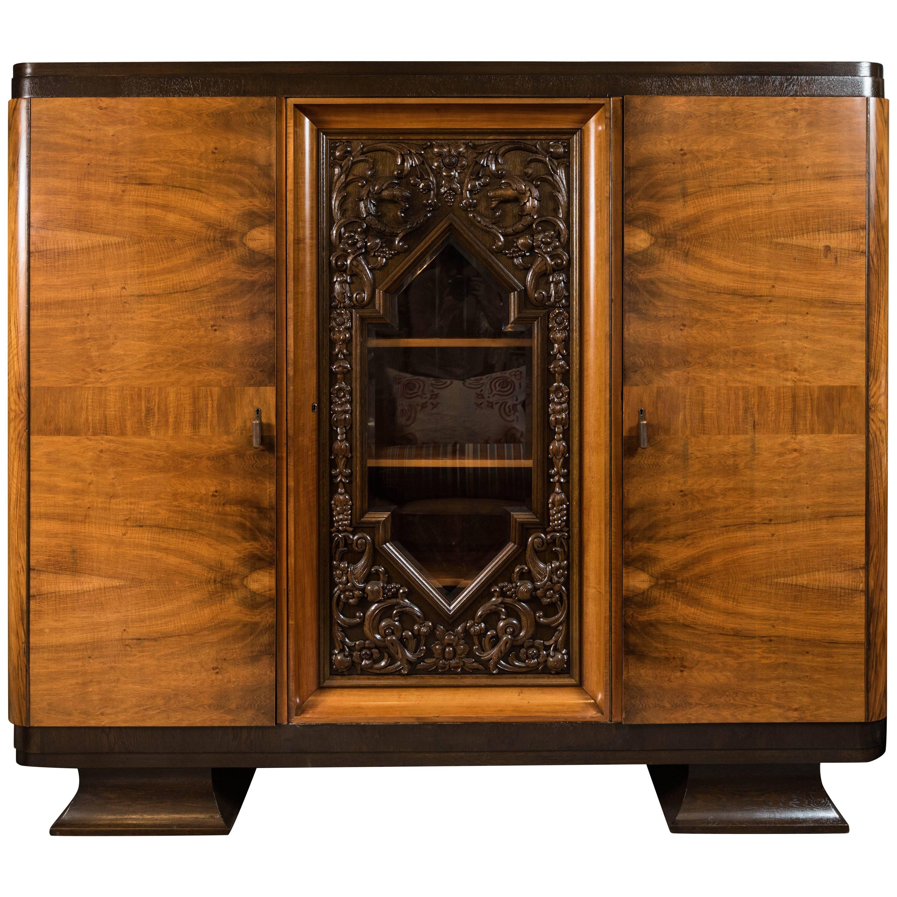 Walnut and Oak Three-Door Armoire from Germany, 1930s-1940s