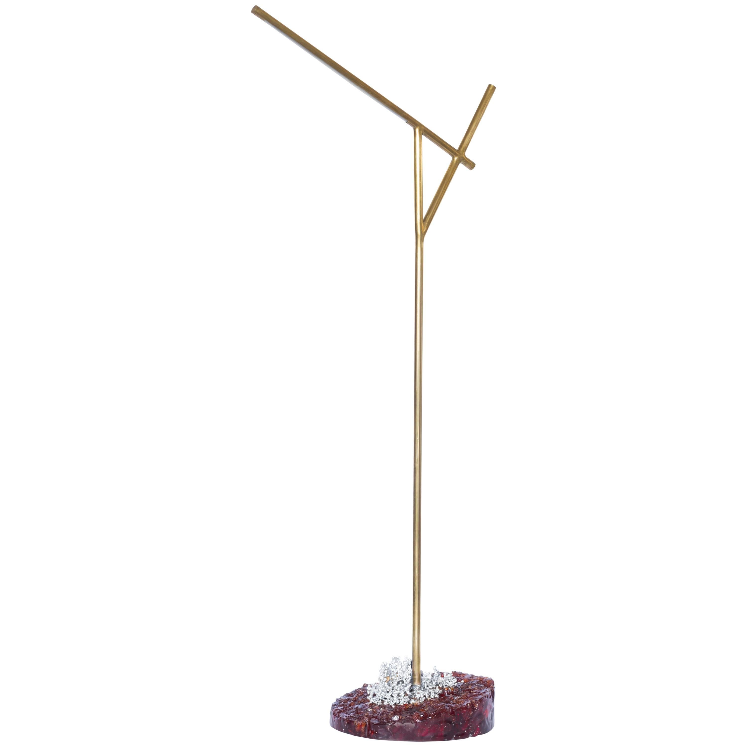 Floor Lamp in Aluminum, Resin and Brass. Unique Piece; Contemporary Design. For Sale