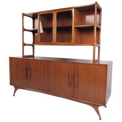 Midcentury American Walnut Server with China Cabinet
