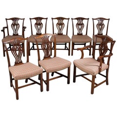 Set Eight Antique Mahogany Chippendale Style Dining Chairs circa 1900