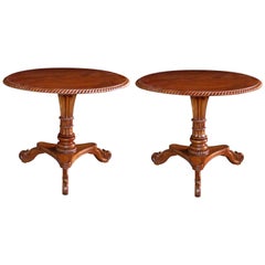 Handsome Pair of Swedish Biedermeier Style Circular Tilt-Top Pedestal Tables