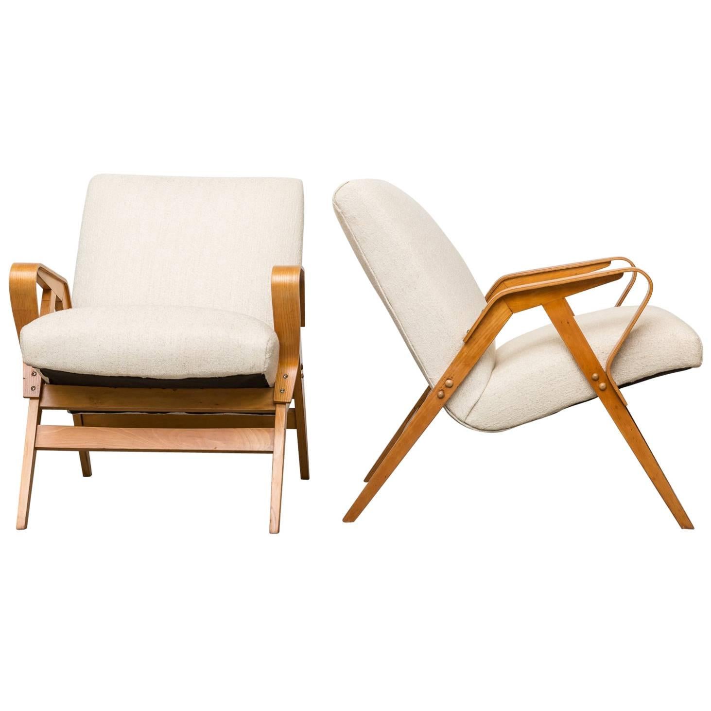 Pair of Czech Tatra Bent Plywood Lounge Chairs