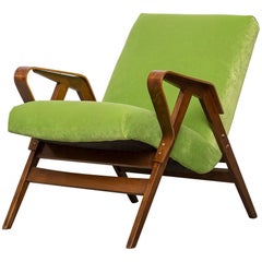 Vintage Tatra Bent Plywood Lounge Chair in Lime Velvet