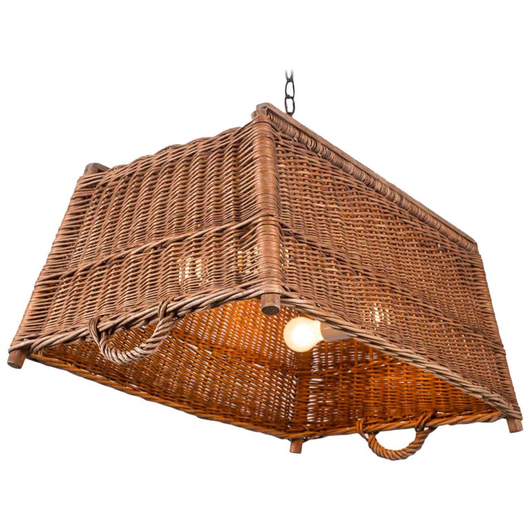 Vintage French Wicker Basket Chandelier France circa 1920 For Sale at