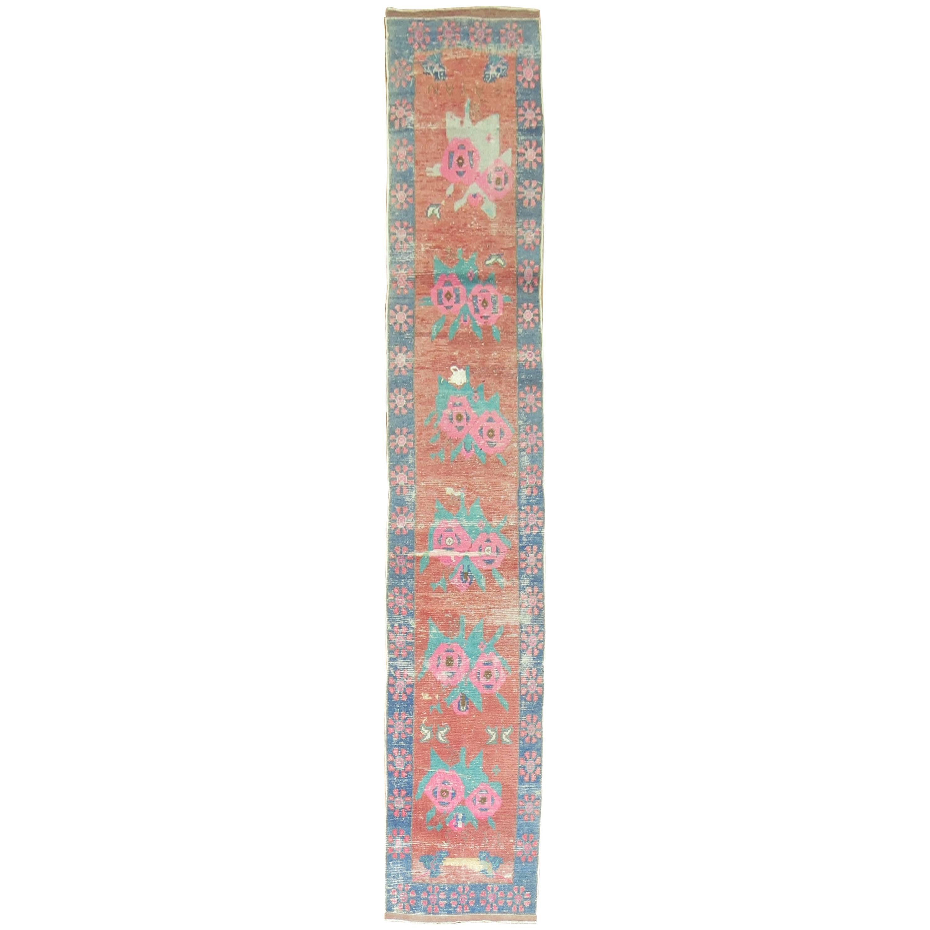 Zabihi Collection 1965 Turkish Floral Narrow Runner  For Sale