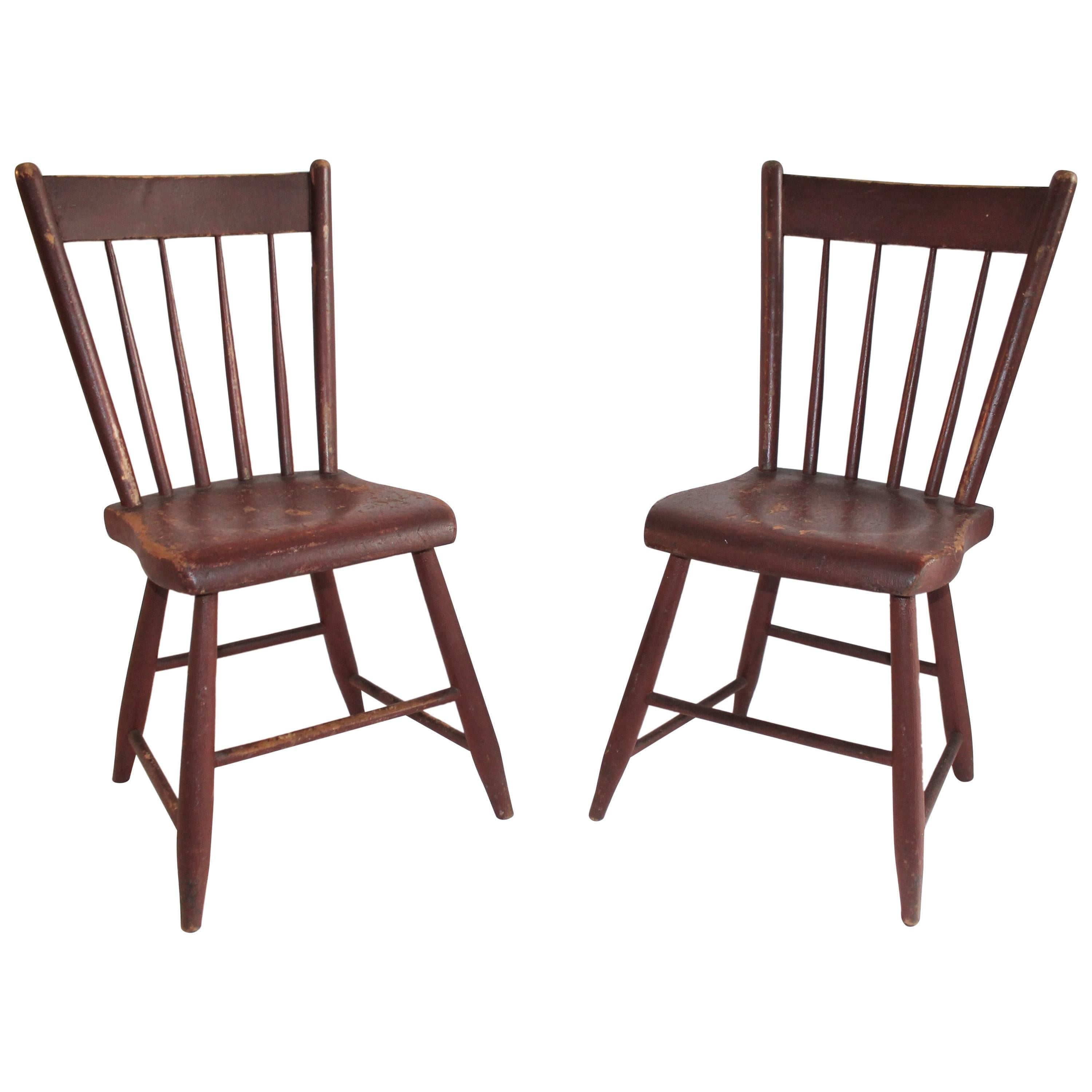 19th Century Original Red Painted Chairs from Pennsylvania, Pair
