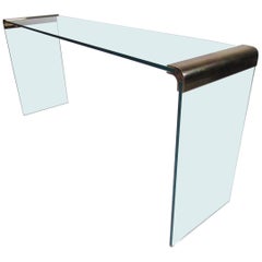 Pace Collection Waterfall Console Table in Glass and Brass