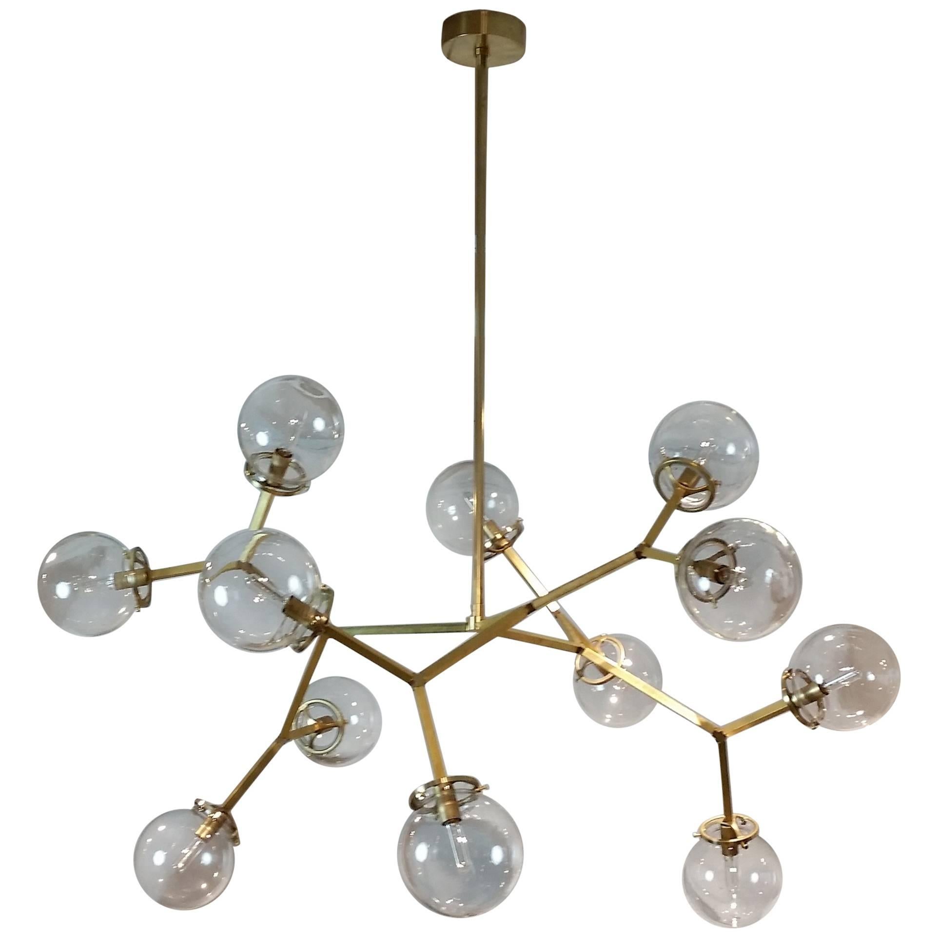 Brass & Glass Model 525 "Macro Molecular" Chandelier by Blueprint Lighting, 2018