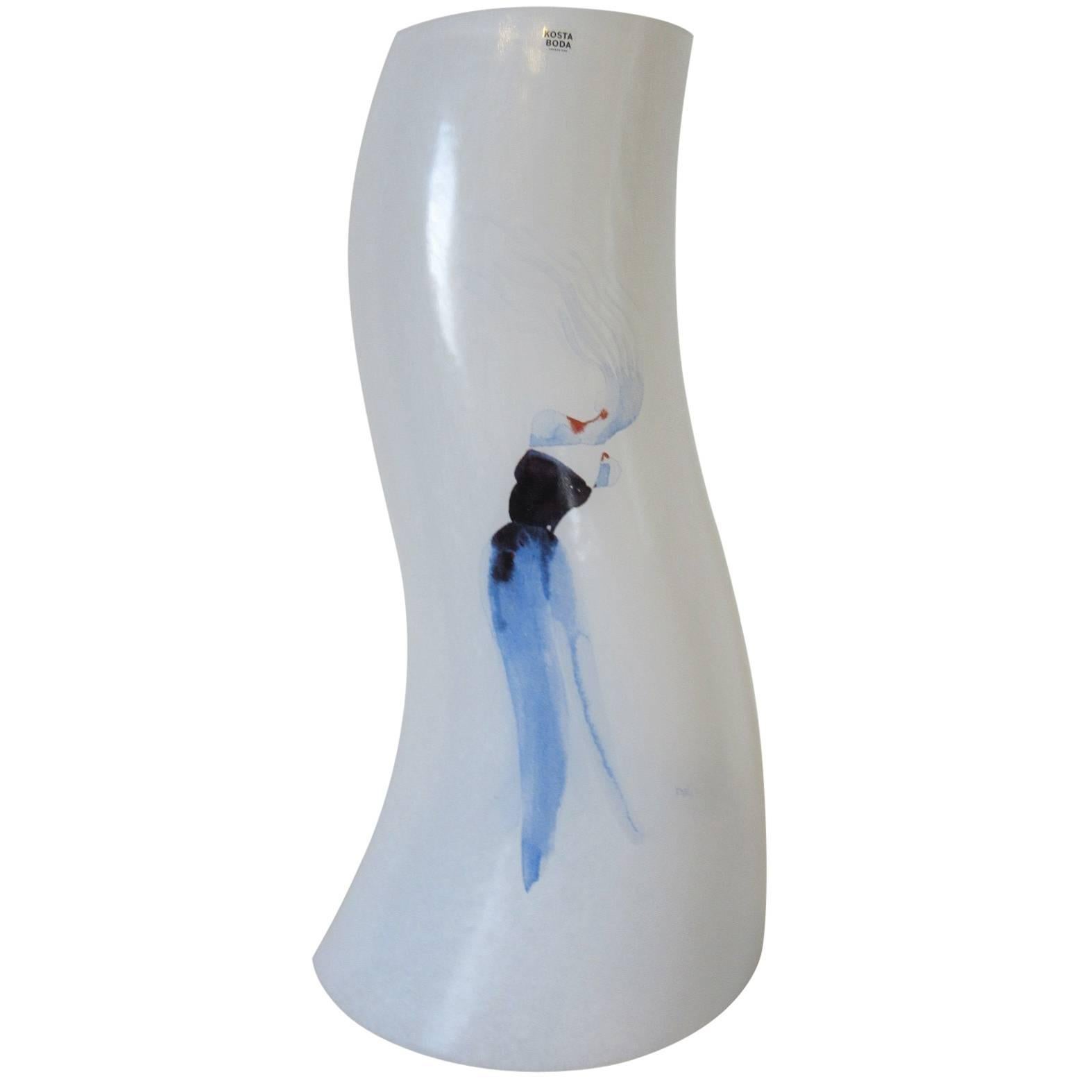 Große schwedische Kjell Engman Kosta Boda Katzenlaufen-Vase aus Glas