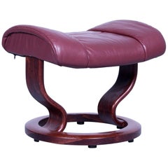 Ekornes Stressless Mayfair Footstool Red Leather Modern Footrest Designer Wood
