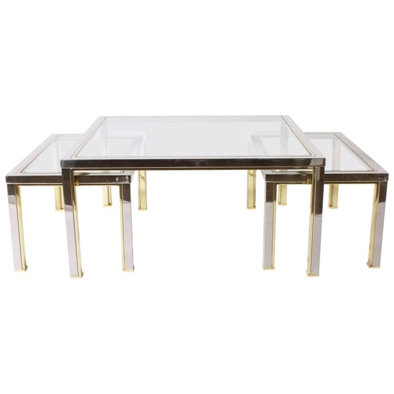 Set of brass and Nickel Nesting Coffee Tables in Style of Romeo Rega
