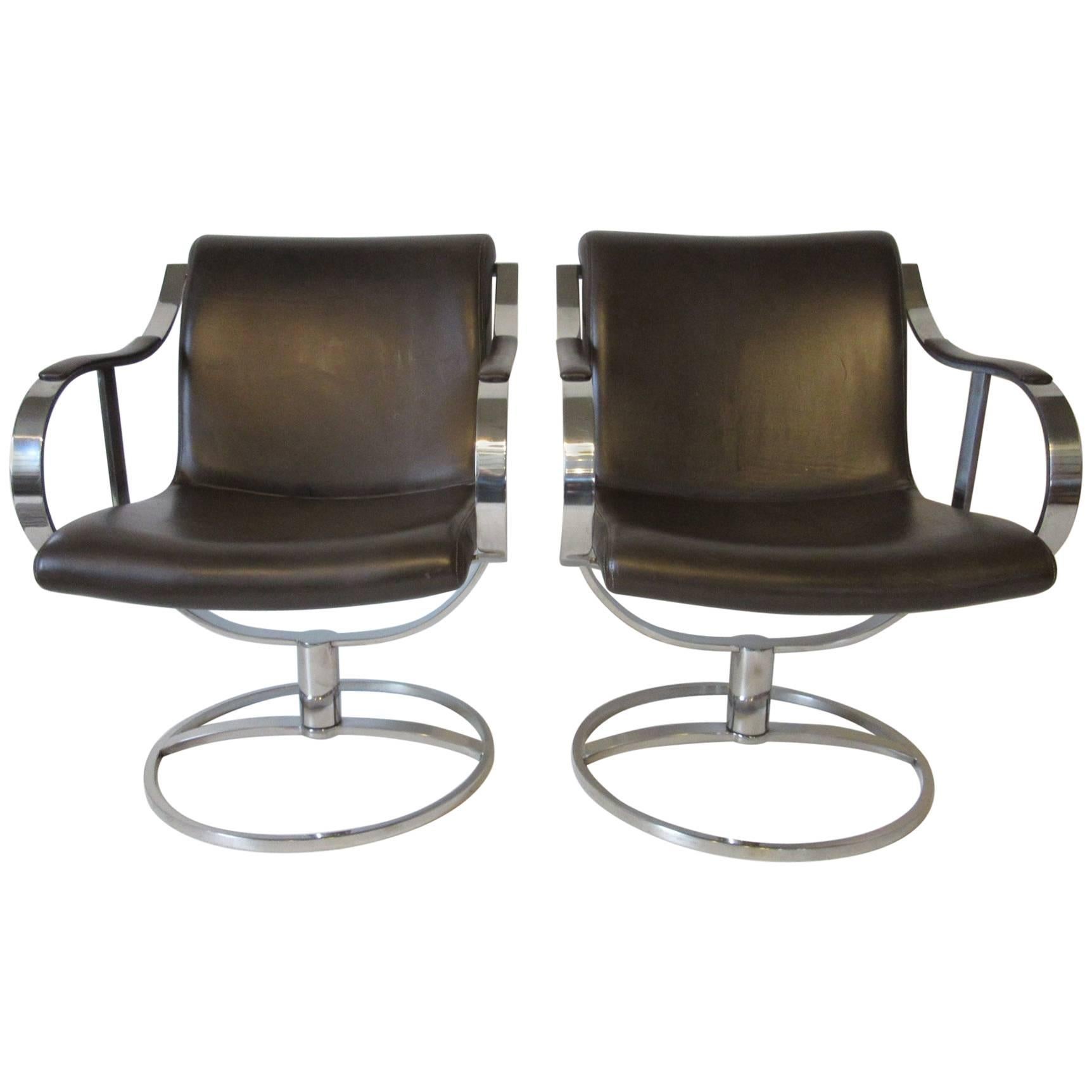 Steelcase Chrome and Leather Swivelling Lounge Chairs by Gardner Leaver