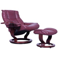 Ekornes Stressless Mayfair Armchair and Footstool Red Leather Recliner Chair