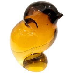 Italian Murano Amber Glass Bird Sculpture