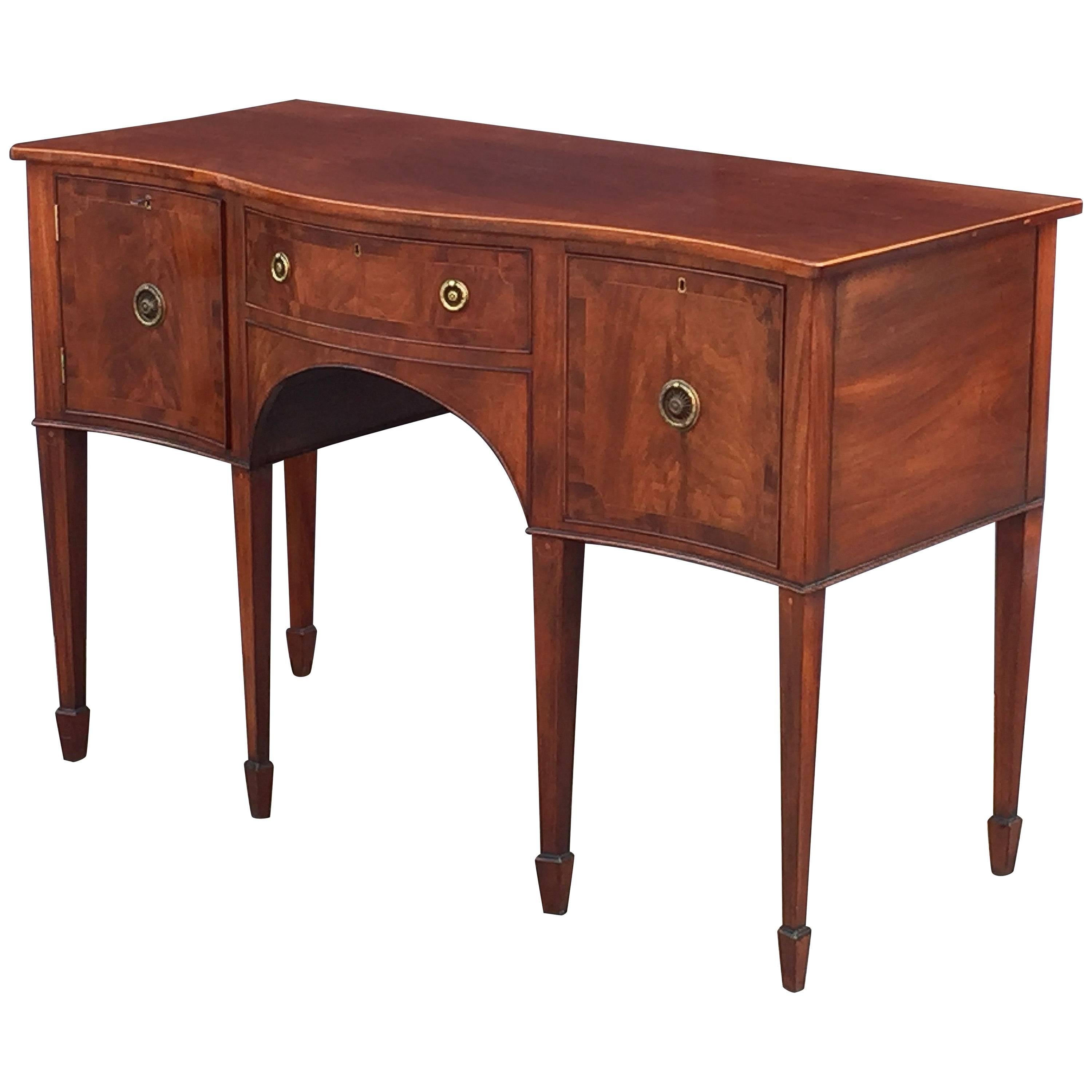 English Sideboard Console of Inlaid Flame Mahogany in the Sheraton Style