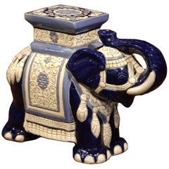 Mid 20th Century French Ceramic Hand-Painted Elephant-Form Garden Seat