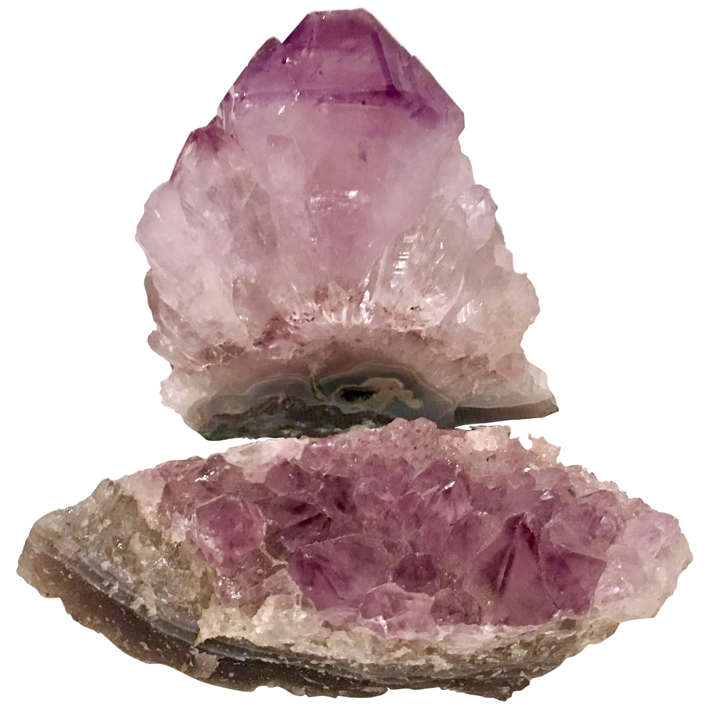 20th Century Pair of Brazilian Crystal Geode Amethyst Specimens For Sale