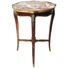 Vintage Louis XV Style Marble-Top Guéridon, Center Table Walnut Wood & Griotte Marble