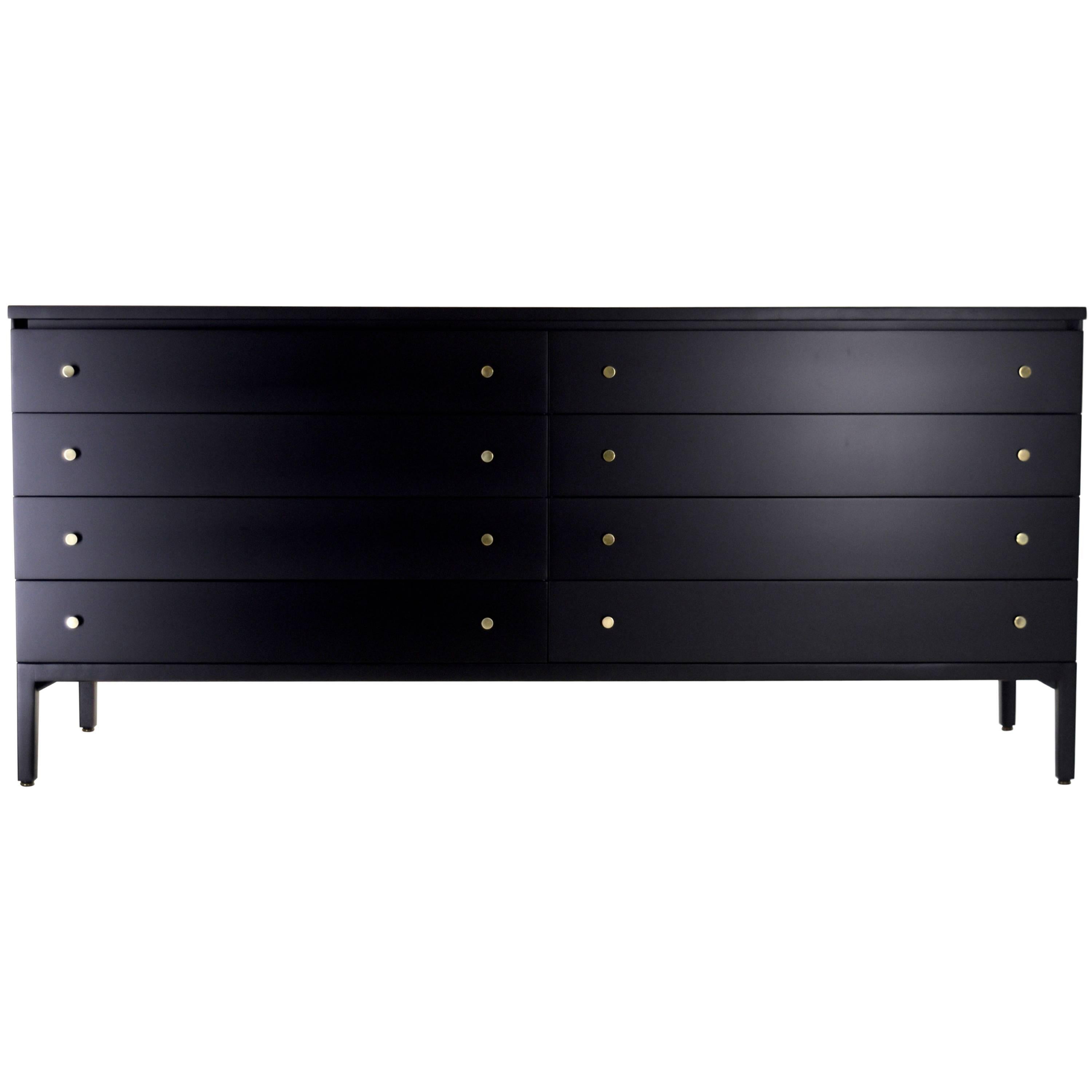 Pristine Black Lacquer Double Dresser by Paul McCobb for Calvin Irwin Collection