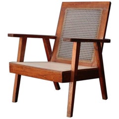 Indian Vintage Easy Chair with Wood Seat