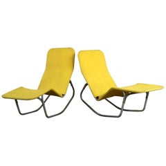 Pair of Bartolucci-Waldheim Barwa Lounge Chairs Aluminium and Yellow Canvas