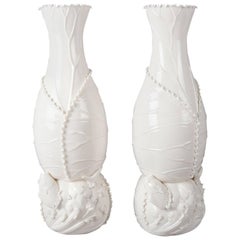 Pair Coral Reef Blanc-de-Chine Figural Porcelain Vases, 20th Century