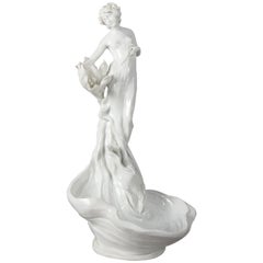 Art Nouveau Style Figural Blanc-de-Chine Porcelain Display Bowl, Partial Nude