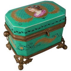 Antique French Sevres School Porcelain and Gilt Portrait Dresser Box