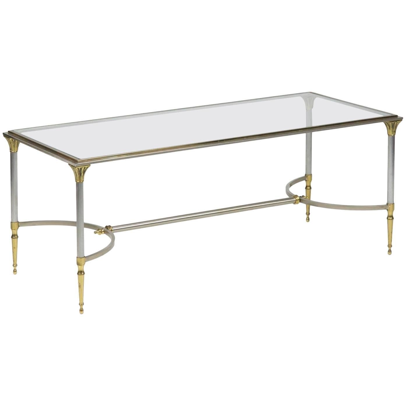 Neoclassical Style Steel, Brass and Glass Low Table in Manner of Maison Jansen
