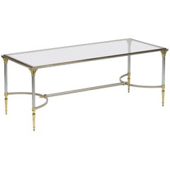 Antique Neoclassical Style Steel, Brass and Glass Low Table in Manner of Maison Jansen