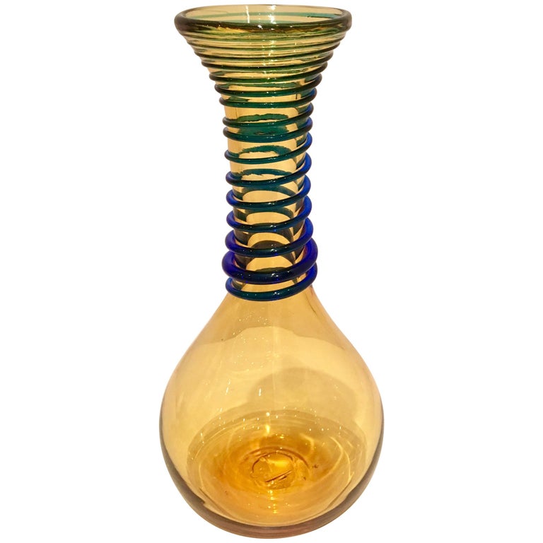 20th Century Blenko Glass Amber and Cobalt Beaker Vase at 1stDibs